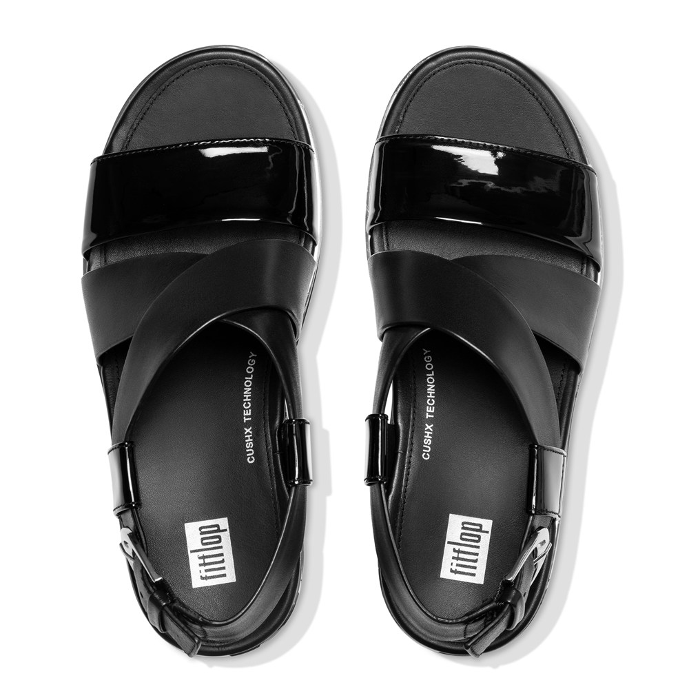 Fitflop Womens Platforms - Pilar Patent-mix Back-strap - Black - 694-OJDFCS